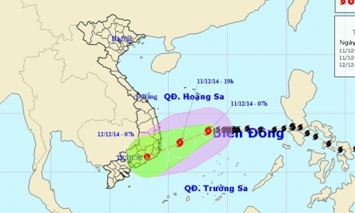 Tâm bão số 5 cách Khánh Hòa-Ninh Thuận khoảng 400km